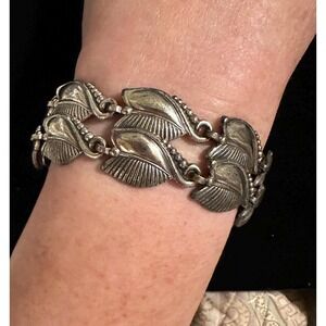 Danecraft Bracelet Sterling Silver Double Row Leaf Design